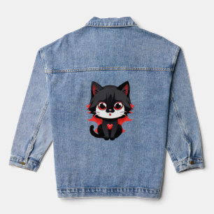 Schwarze Katze mit roter Farbe Jeansjacke