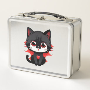 Schwarze Katze mit roter Farbe Metall Brotdose