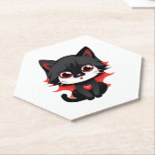 Schwarze Katze mit roter Farbe Untersetzer (angewinkelt)