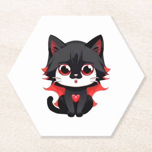 Schwarze Katze mit roter Farbe Untersetzer (Vorderseite)