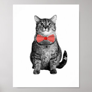 Schwarze Katze mit roter Fliege mit Punkten Süß Vi Poster