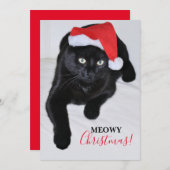 Schwarze Katze mit roter Weihnachtsmannmütze Feiertagskarte (Vorne/Hinten)