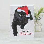 Schwarze Katze mit roter Weihnachtsmannmütze Feiertagskarte (Stehend Vorderseite)