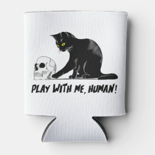 Schwarze Katze mit Schädelspiel mit mir menschlich Dosenkühler