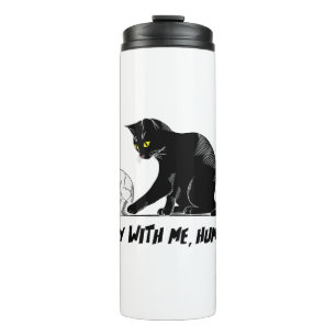Schwarze Katze mit Schädelspiel mit mir menschlich Thermosbecher