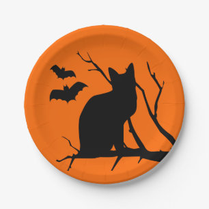 Schwarze Katze mit Schläger-Halloween-Party-Telle Pappteller