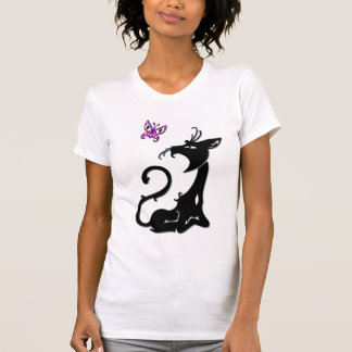 Schwarze Katze mit Schmetterling T-Shirt