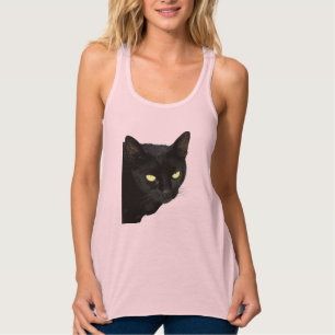 Schwarze Katze mit schönem gelben Augen Vector Art Tank Top