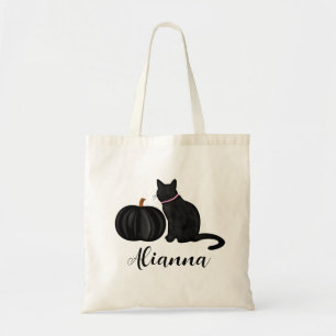 Schwarze Katze mit schwarzem Pumpkin-Individuelle Tragetasche