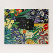 Schwarze Katze mit Schwertlilien Puzzle (Horizontal)