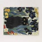 Schwarze Katze mit Schwertlilien Puzzle (Horizontal)