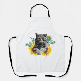 Schwarze Katze mit Sonnenblumen, Geschenke für Kat Schürze