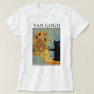 Schwarze Katze mit Sonnenblumen Van Gogh Art T-Shirt