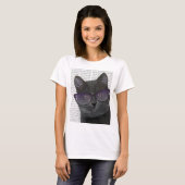 Schwarze Katze mit Sonnenbrille 2 T-Shirt (Vorne ganz)