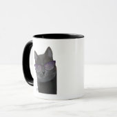 Schwarze Katze mit Sonnenbrille 2 Tasse (Vorderseite Links)