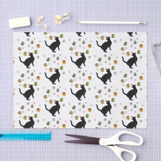 Schwarze Katze mit Sterndekoration Gewebepapier Seidenpapier (Handwerk)