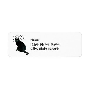 Schwarze Katze mit Sternen-Rücksendeadressen-Aufkl