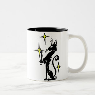 Schwarze Katze mit Sternen Zweifarbige Tasse
