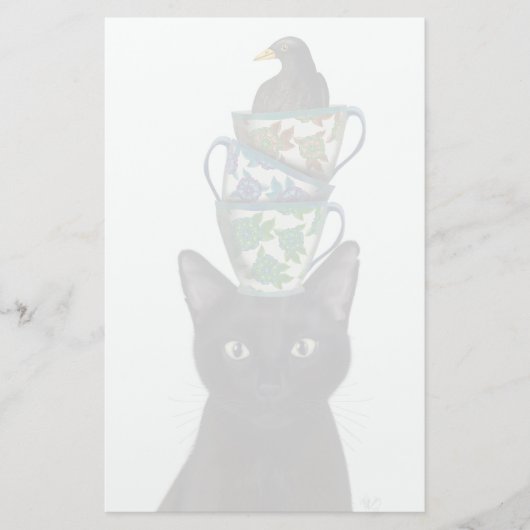 Schwarze Katze mit Teacups und Blackbird Briefpapier (Vorderseite)