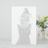 Schwarze Katze mit Teacups und Blackbird Briefpapier (Stehend Vorderseite)