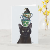 Schwarze Katze mit Teacups und Blackbird Karte (Gelbe Blume)