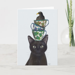 Schwarze Katze mit Teacups und Blackbird Karte