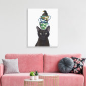 Schwarze Katze mit Teacups und Blackbird Leinwanddruck (Insitu (Wohnzimmer))