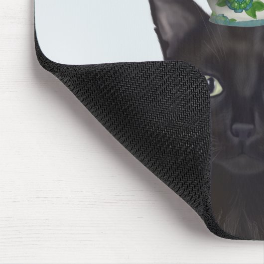 Schwarze Katze mit Teacups und Blackbird Mousepad (Ecke)