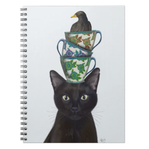Schwarze Katze mit Teacups und Blackbird Notizblock