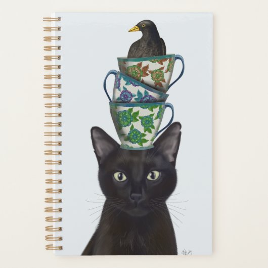 Schwarze Katze mit Teacups und Blackbird Planer (Vorderseite)