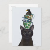 Schwarze Katze mit Teacups und Blackbird Postkarte (Vorne/Hinten)