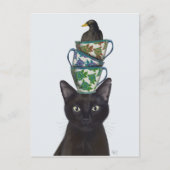 Schwarze Katze mit Teacups und Blackbird Postkarte (Vorderseite)