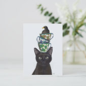 Schwarze Katze mit Teacups und Blackbird Postkarte (Stehend Vorderseite)