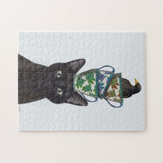 Schwarze Katze mit Teacups und Blackbird Puzzle (Horizontal)