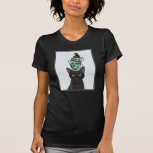 Schwarze Katze mit Teacups und Blackbird T-Shirt