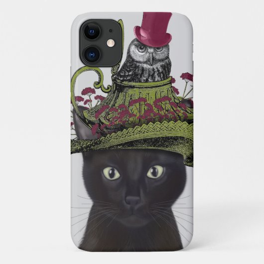 Schwarze Katze mit Teekanne und Eule Case-Mate iPhone Hülle (Rückseite)