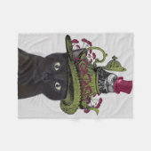 Schwarze Katze mit Teekanne und Eule Fleecedecke (Vorderseite (Horizontal))