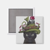 Schwarze Katze mit Teekanne und Eule Magnet (Vorderseite/Rückseite)