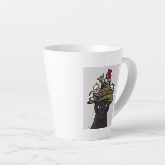 Schwarze Katze mit Teekanne und Eule Milchtasse (Rechte Ecke)