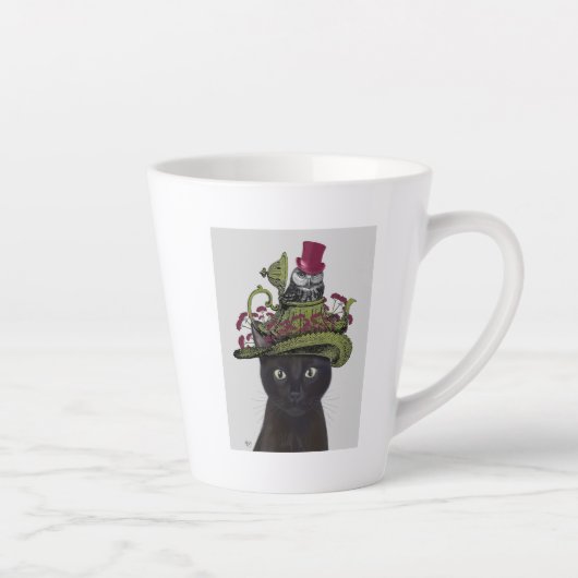 Schwarze Katze mit Teekanne und Eule Milchtasse (Rechts)