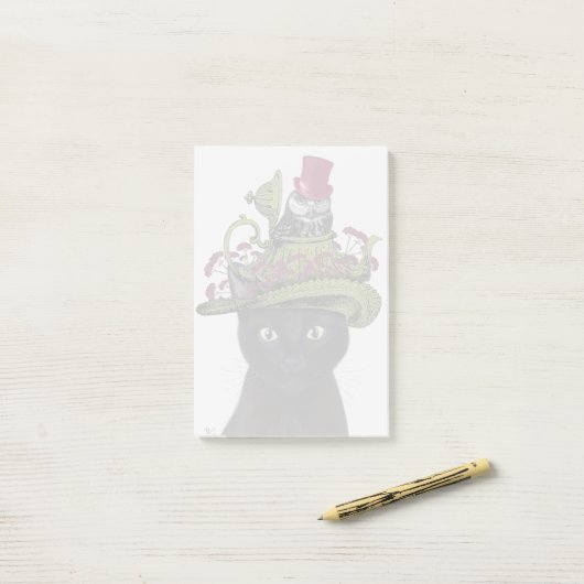 Schwarze Katze mit Teekanne und Eule Post-it Klebezettel (Auf Schreibtisch)