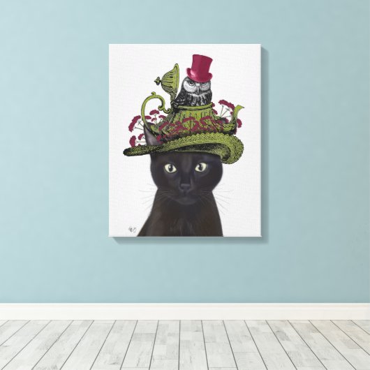 Schwarze Katze mit Teekanne und Schale 2 Leinwanddruck (Insitu (Holzboden))