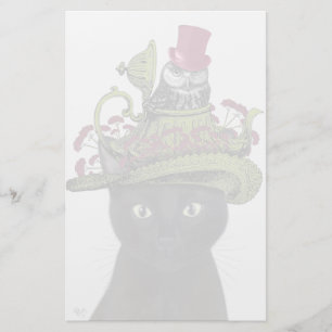 Schwarze Katze mit Teekanne und Schale Briefpapier