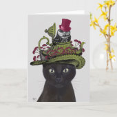 Schwarze Katze mit Teekanne und Schale Karte (Gelbe Blume)