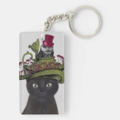 Schwarze Katze mit Teekanne und Schale Schlüsselanhänger (Rückseite)