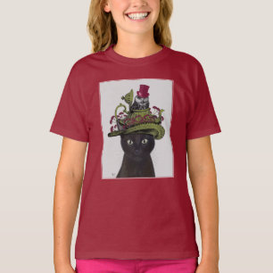 Schwarze Katze mit Teekanne und Schale T-Shirt