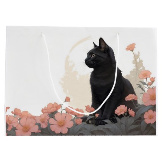 Schwarze Katze mit Text oder ohne Text Große Geschenktüte (Rückseite)