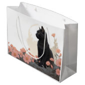 Schwarze Katze mit Text oder ohne Text Große Geschenktüte (Rückseite Schrägansicht)