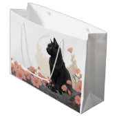 Schwarze Katze mit Text oder ohne Text Große Geschenktüte (Vorderseite Schrägansicht)