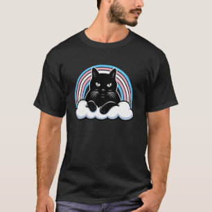 Schwarze Katze mit Transgender-Flagge und Wolken-G T-Shirt
